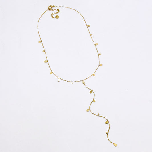 SSYN5955 - St Steel 39+5cm teardrop disk drop chain necklace