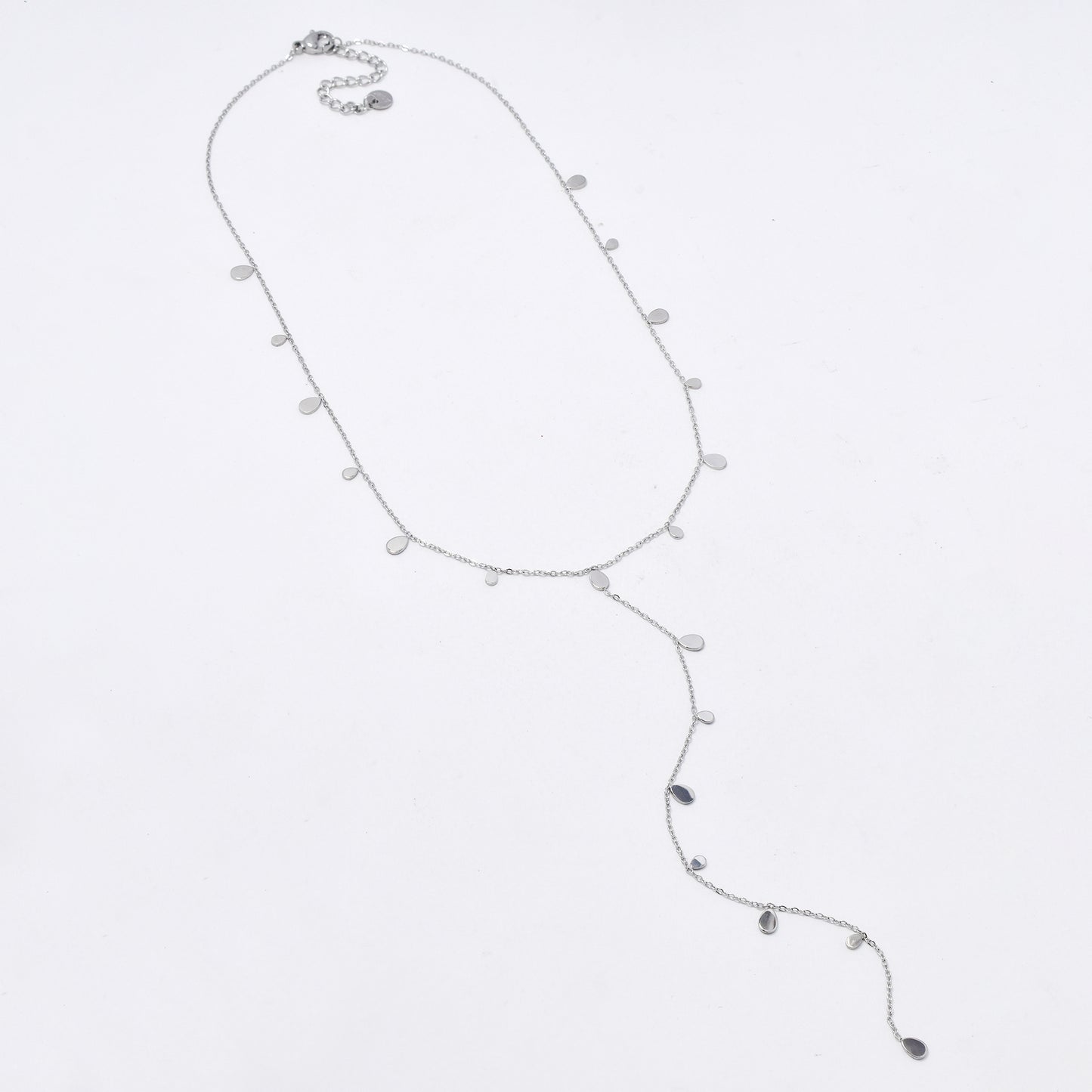 SSYN5955 - St Steel 35.5+5cm teardrop disk drop chain necklace