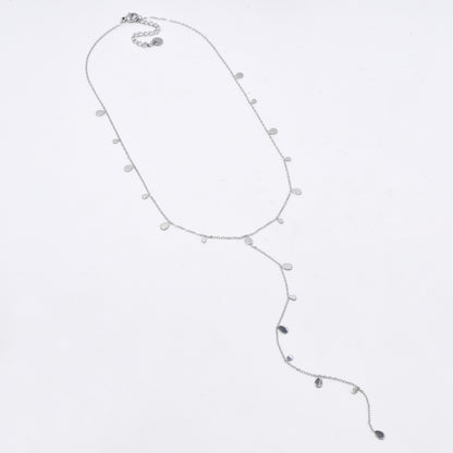 SSYN5955 - St Steel 39+5cm teardrop disk drop chain necklace