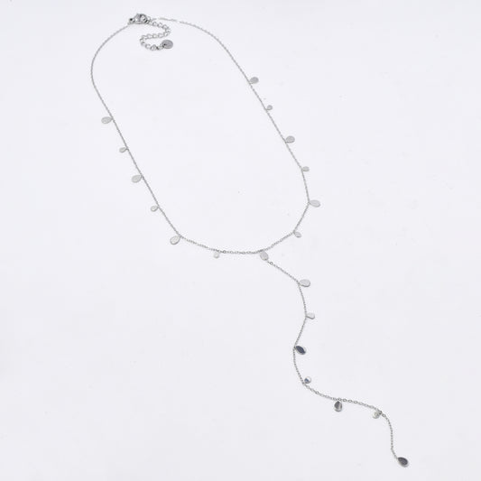 SSYN5955 - St Steel 35.5+5cm teardrop disk drop chain necklace