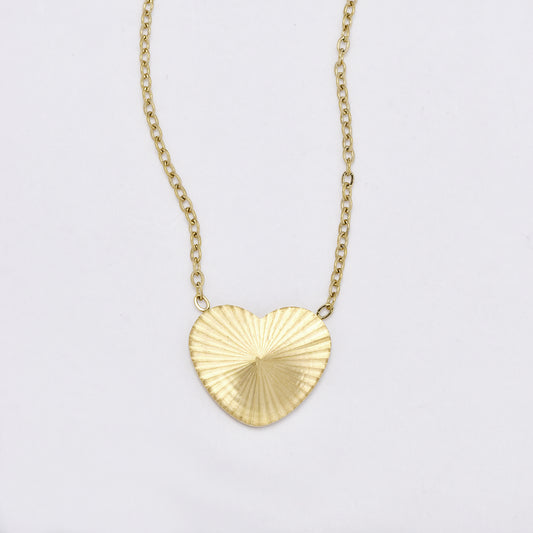 SSYN6012 - St Steel 41.5cm + 6cm line detail heart necklace