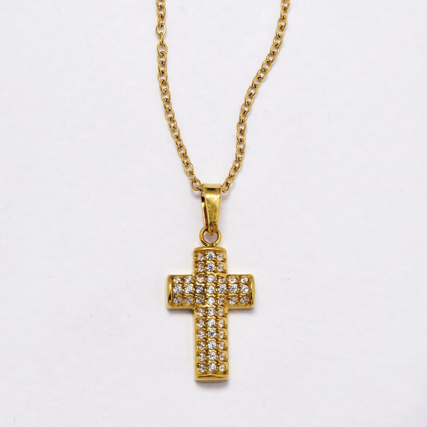 SSYN6018 - St Steel 45cm + 5cm pave CZ cross necklace
