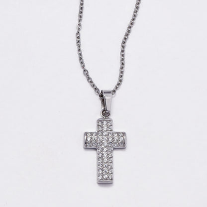 SSYN6018 - St Steel 45cm + 5cm pave CZ cross necklace