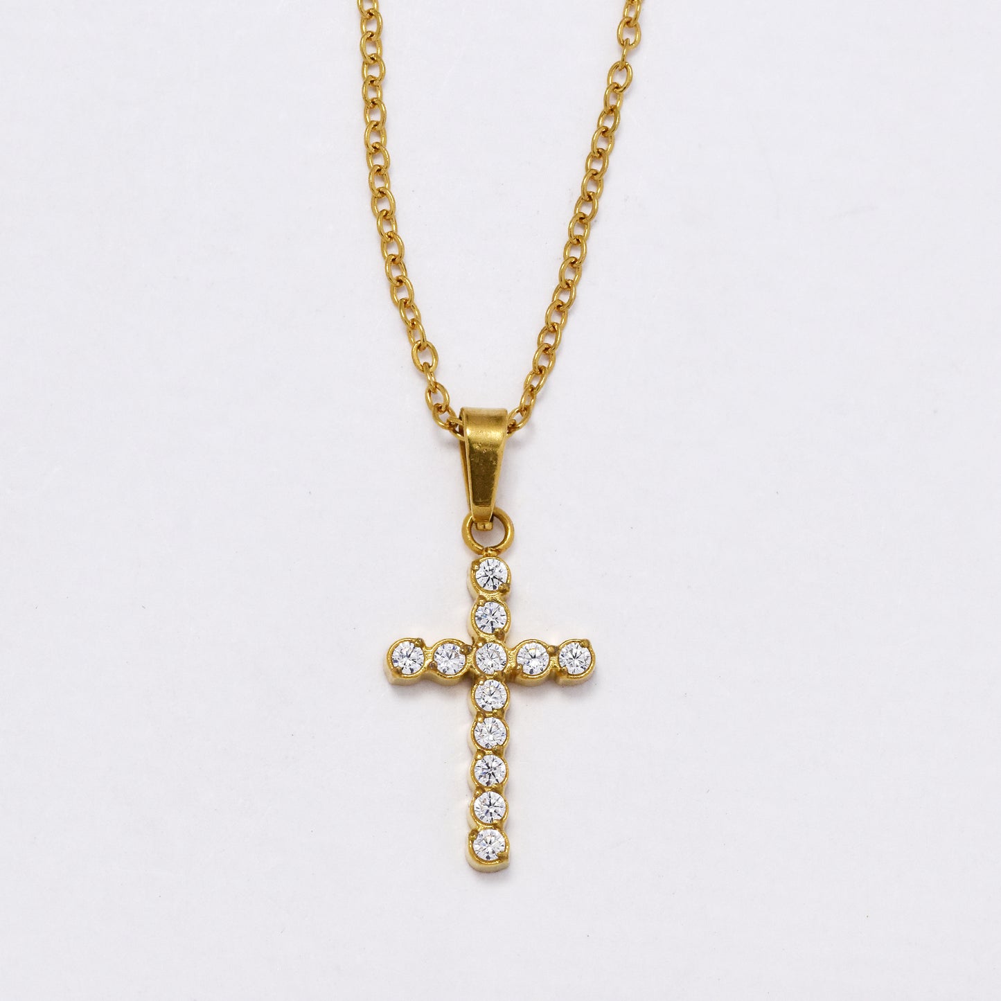 SSYN6020 - St Steel 45cm + 5cm dainty CZ cross necklace