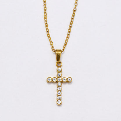 SSYN6020 - St Steel 45cm + 5cm dainty CZ cross necklace