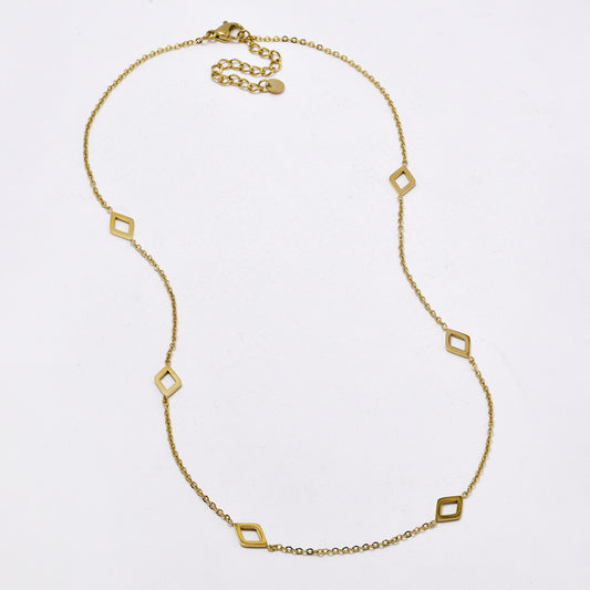 SSYN6021 - St Steel 42cm + 5cm cutout diamond shape necklace