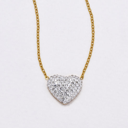 SSYN6022 - St Steel 40cm + 5cm CZ heart necklace