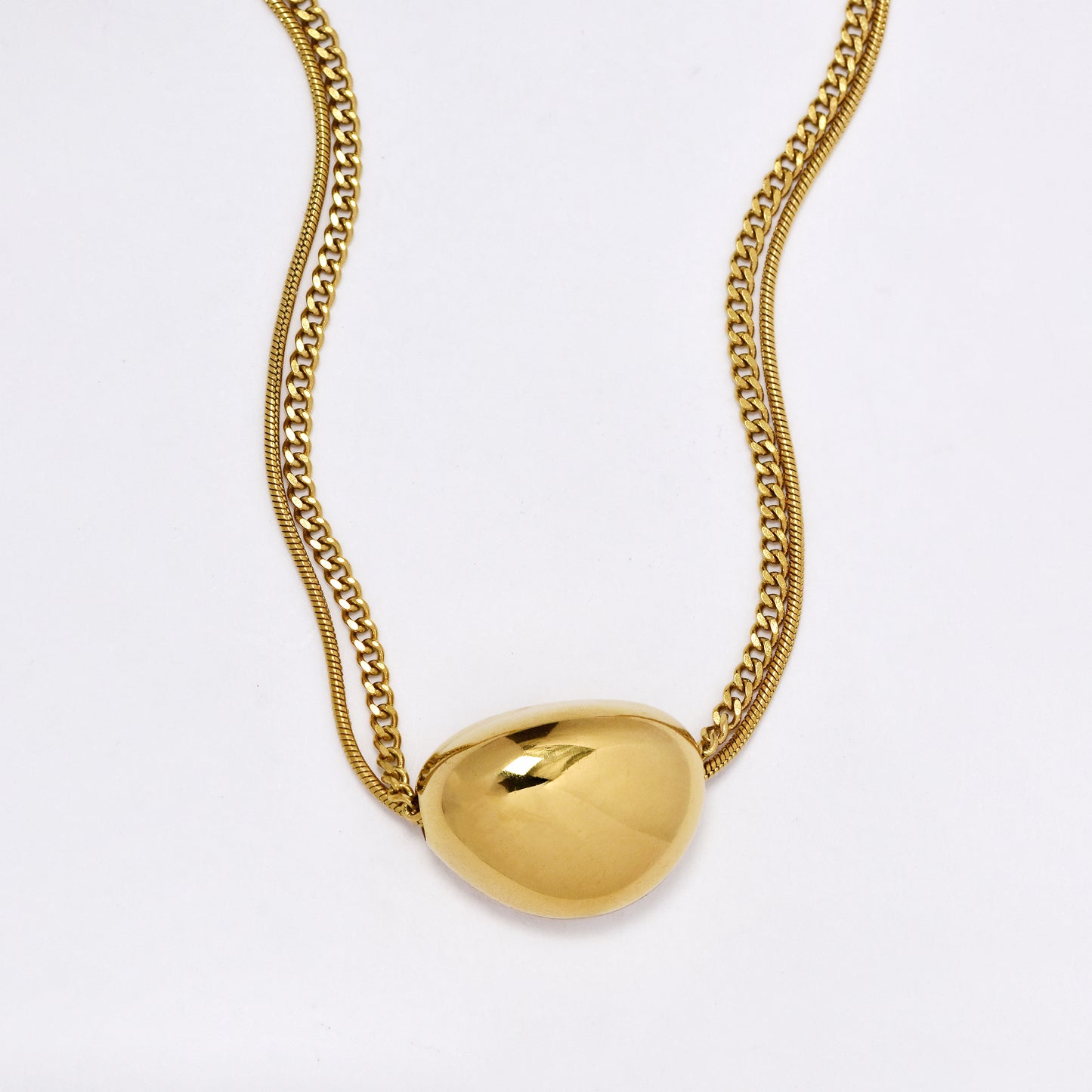 SSYN6093 - St Steel 41cm + 5cm curb and snake chain link organic charm necklace