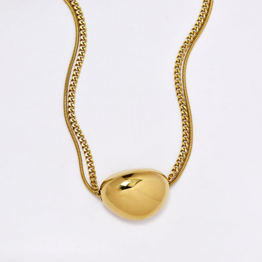 SSYN6093 - St Steel 41cm + 5cm curb and snake chain link organic charm necklace