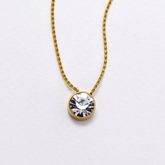 SSYN6026 - St Steel 42cm + 5cm round crystal pendant necklace