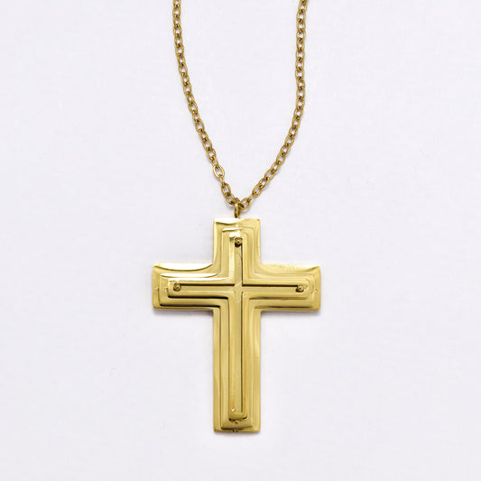SSYN6028 - St Steel 41cm + 5cm cross necklace