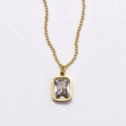 SSYN6030 - St Steel 40cm + 5cm rectangular CZ necklace