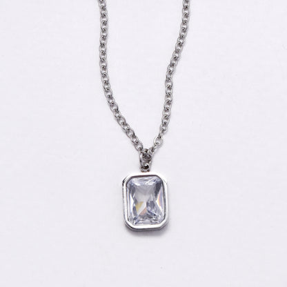 SSYN6030 - St Steel 40cm + 5cm rectangular CZ necklace