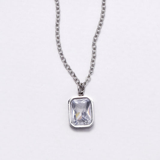 SSYN6030 - St Steel 40cm + 5cm rectangular CZ necklace