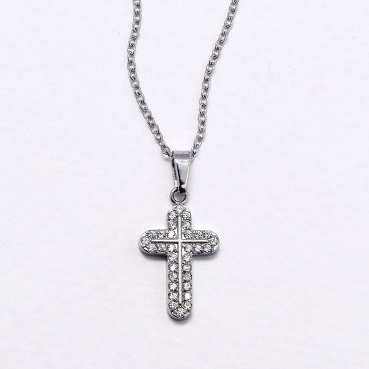 SSYN6031 - St Steel 45cm + 5cm CZ cross pendant necklace