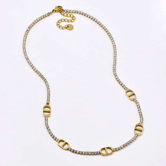 SSYN6034 - St Steel 39cm + 5cm CZ and mariner link tennis necklace