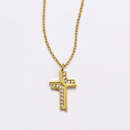 SSYN6035 - St Steel 45cm + 5cm CZ cross necklace