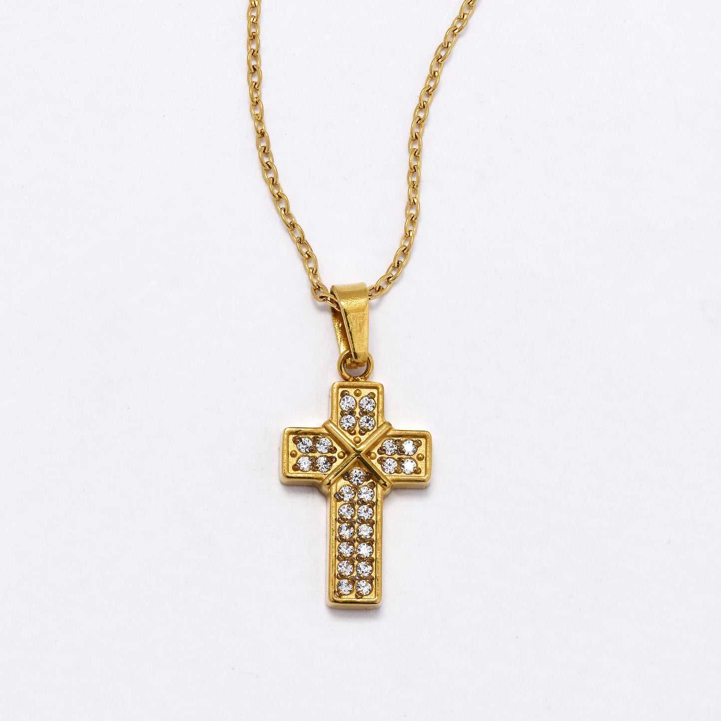 SSYN6037 - St Steel 44cm + 5cm CZ cross necklace
