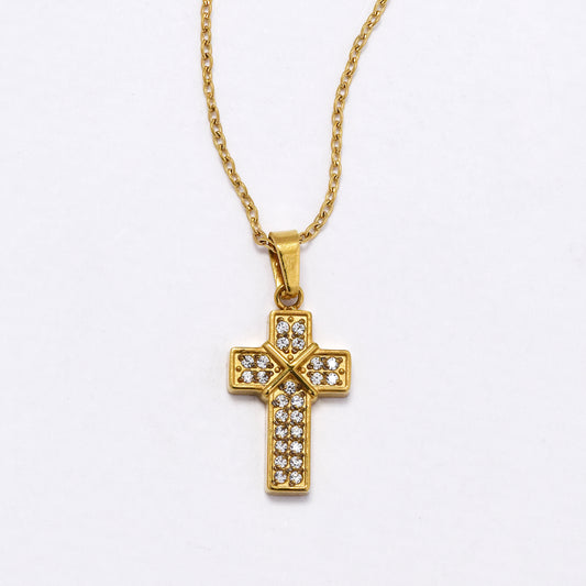 SSYN6037 - St Steel 44cm + 5cm CZ cross necklace