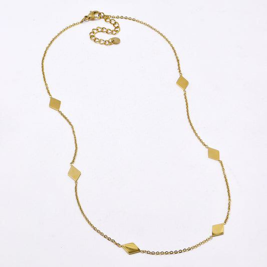 SSYN6039 - St Steel 42cm + 5cm diamond shaped disk necklace