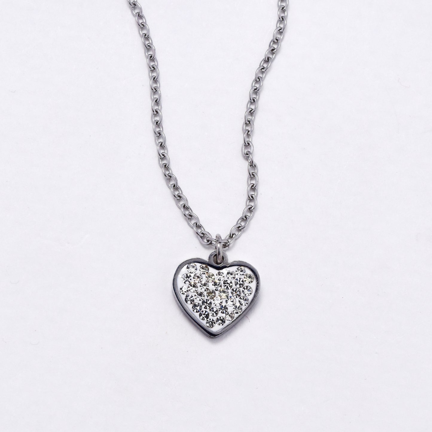 SSYN6040 - St Steel 40cm + 5cm CZ heart necklace