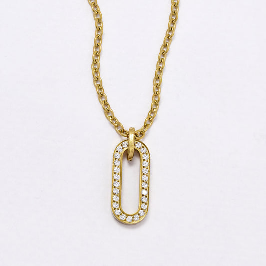 SSYN6043 - St Steel 42cm + 5cm cutout oblong CZ pendant necklace
