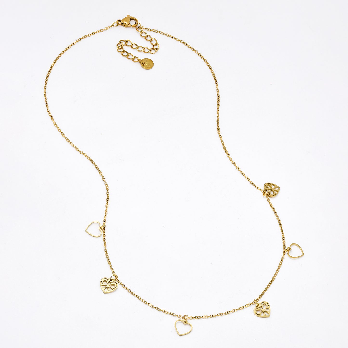 SSYN6060 - St steel 42cm + 5cm heart disk necklace