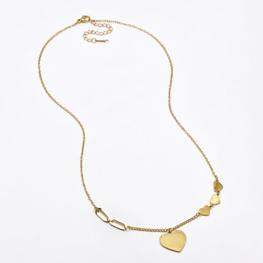 SSYN6086 - St Steel 49cm + 5cm  heart charm necklace
