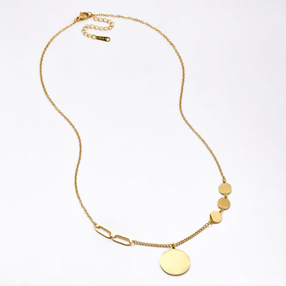 SSYN6087 - St Steel 49cm + 5cm  round disk charm necklace