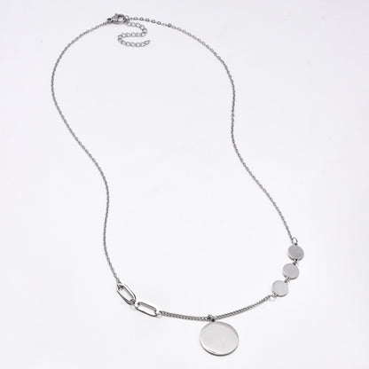 SSYN6087 - St Steel 49cm + 5cm  round disk charm necklace