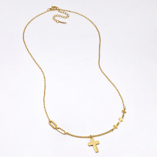 SSYN6088 - St Steel 49cm + 5cm  cross charm necklace