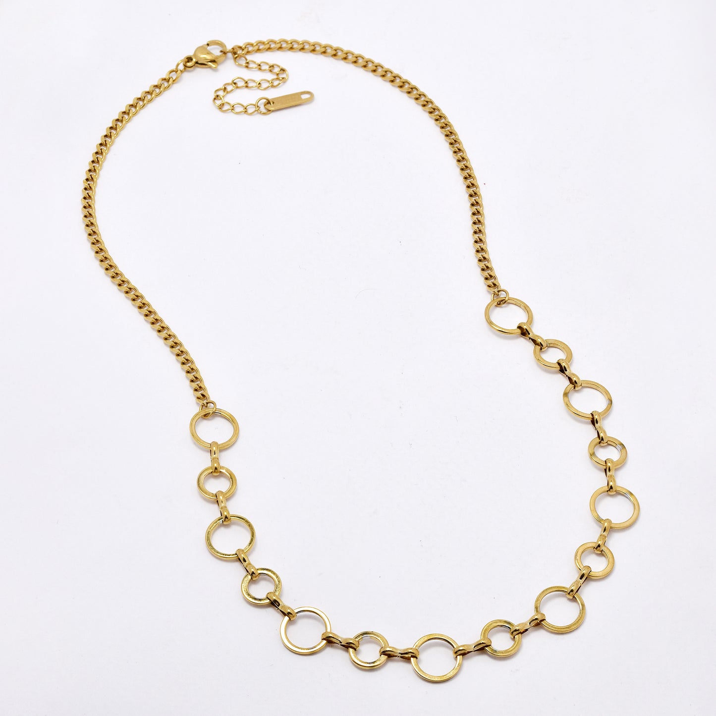 SSYN6091 - St Steel 41cm + 5cm round link necklace
