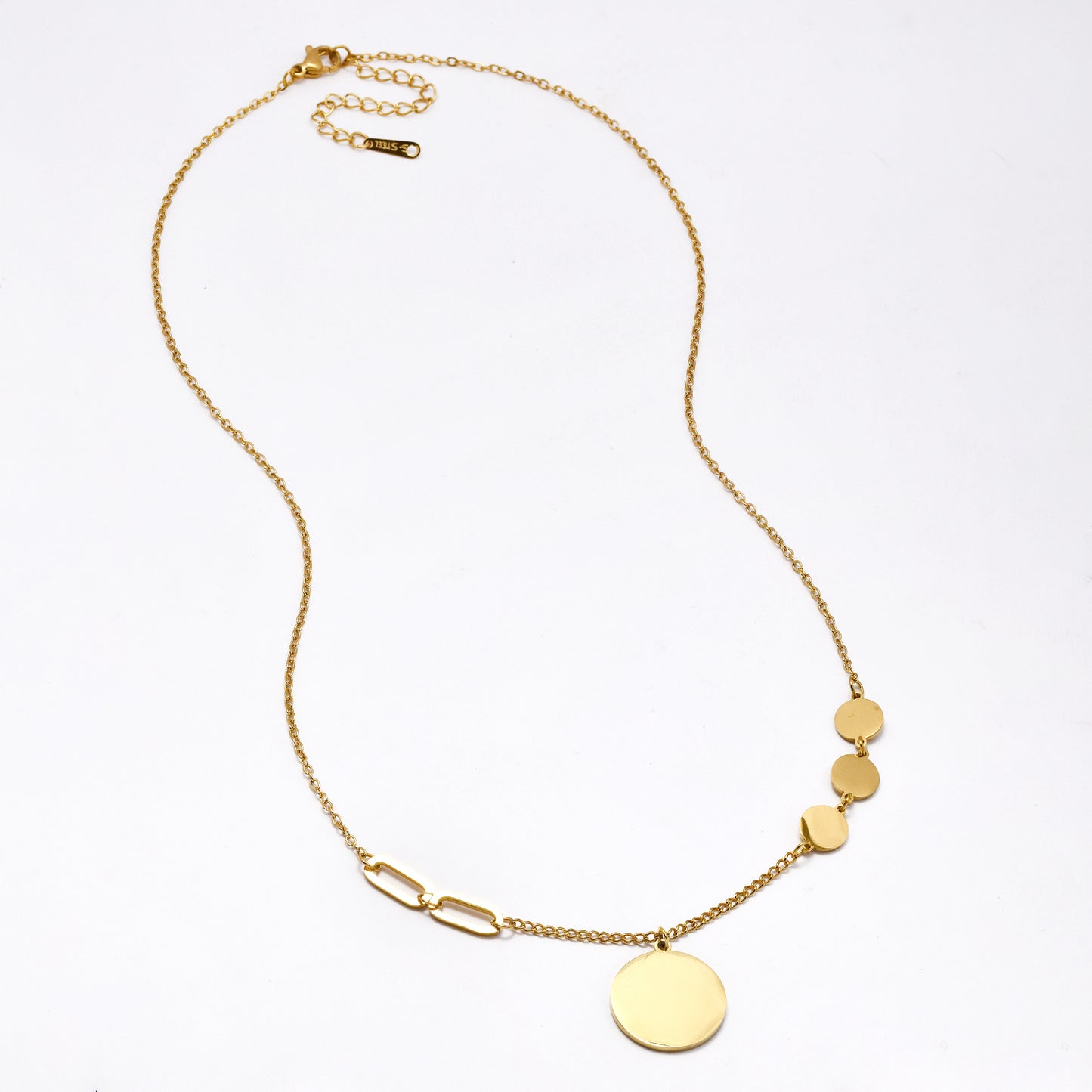 SSYN6241 - St Steel 49cm + 5cm  round disk charm necklace
