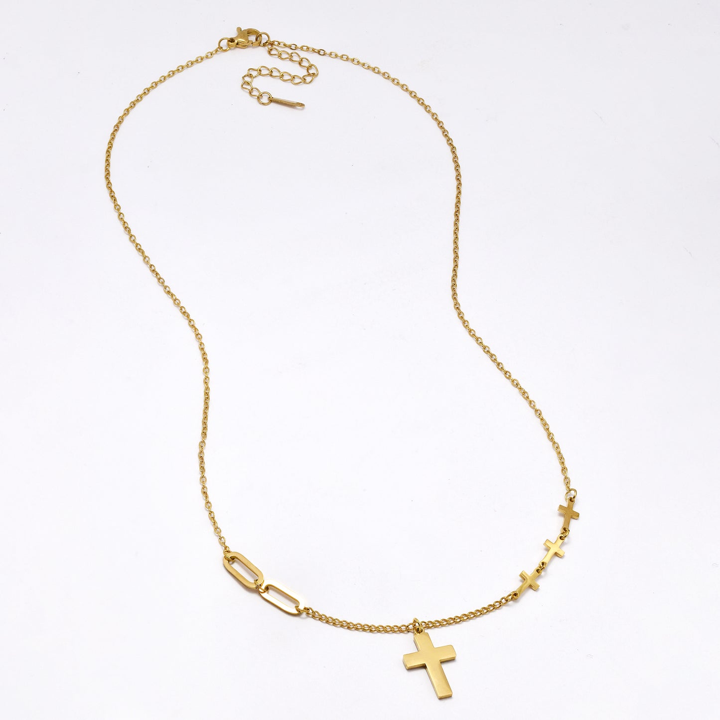 SSYN6242 - St Steel 49cm + 5cm  cross charm necklace