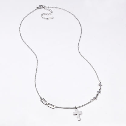 SSYN6242 - St Steel 49cm + 5cm  cross charm necklace