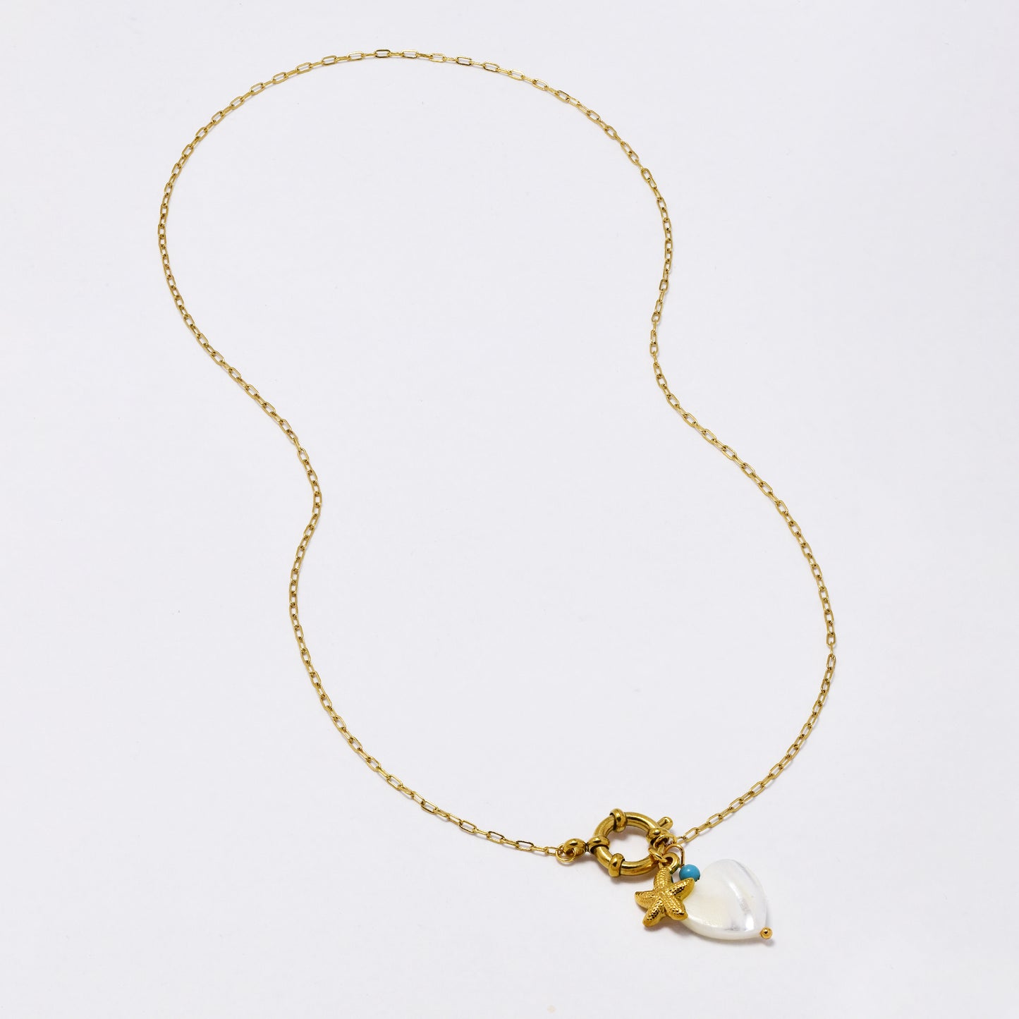 SSYN6282 - St Steel 45cm x 1.5mm iridescent heart and star charm necklace