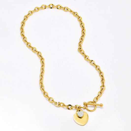 SSYN6389 - S Steel 45cm chunky heart toggle necklace