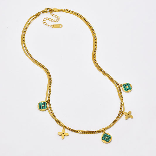 SSYN6390 - S Steel Length: 40cm + 5cm layered flower necklace