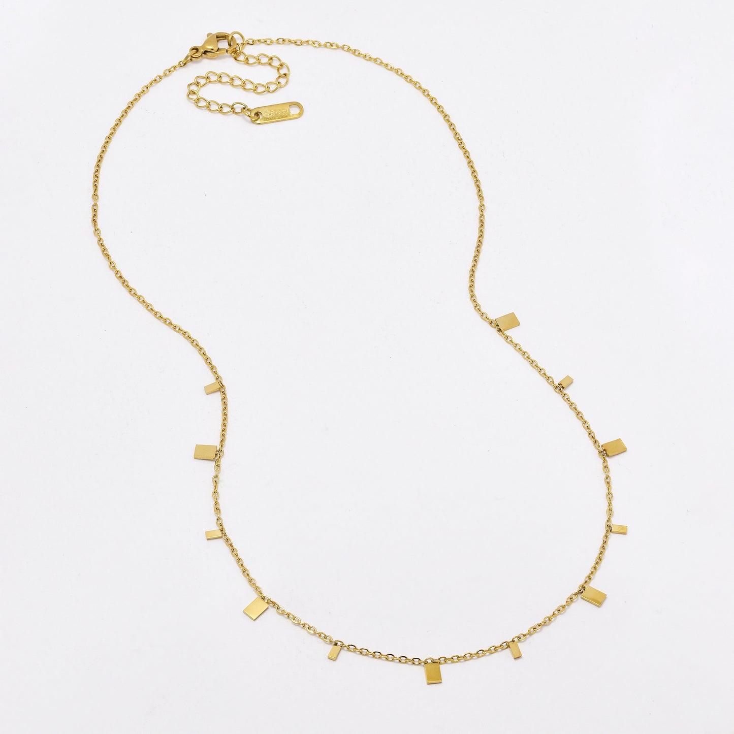 SSYN6391 - S Steel 42cm + 5cm rectangular disk necklace