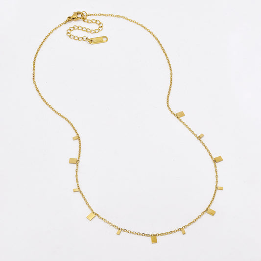 SSYN6391 - S Steel 42cm + 5cm rectangular disk necklace