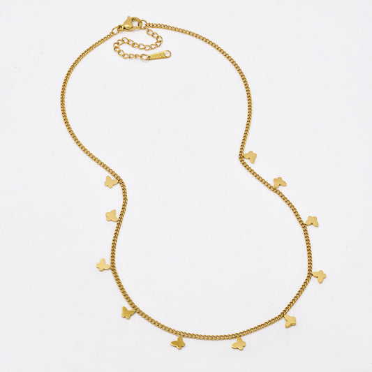 SSYN6393 - S Steel 39.5cm + 5cm butterfly disk necklace
