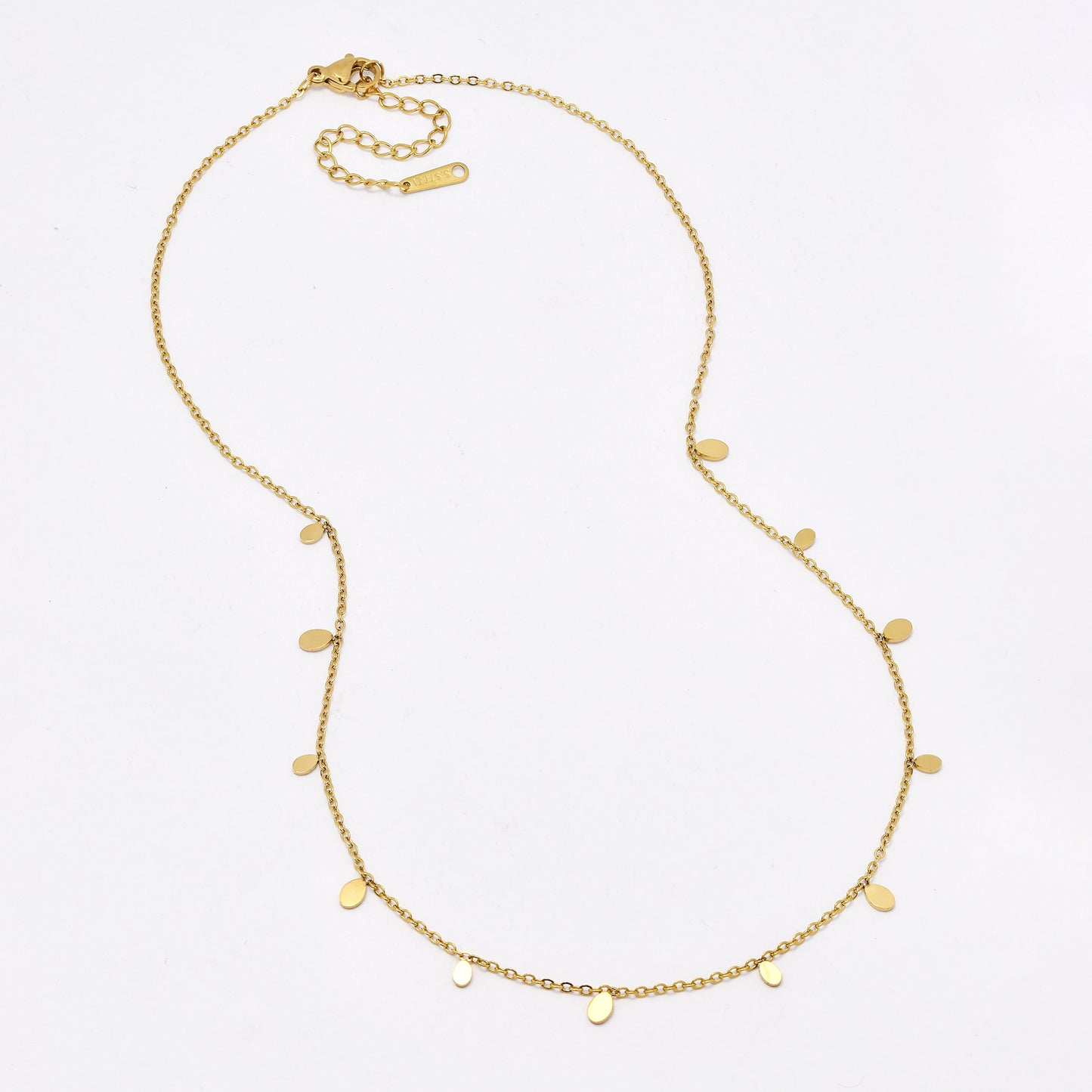 SSYN6395 - S Steel 40cm + 5.5cm teardrop disk necklace