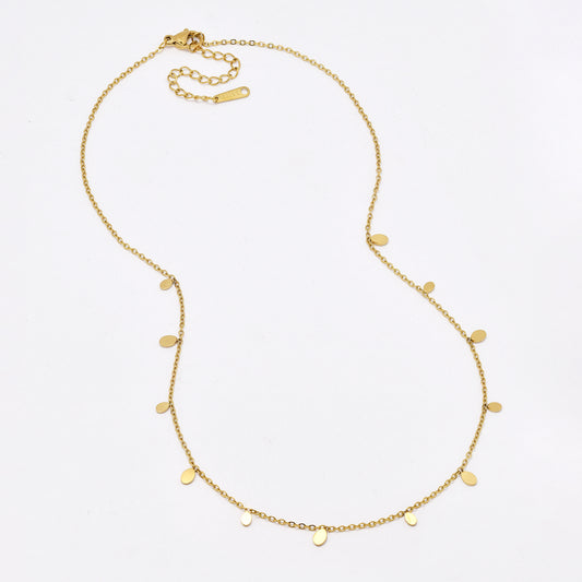 SSYN6395 - S Steel 40cm + 5.5cm teardrop disk necklace