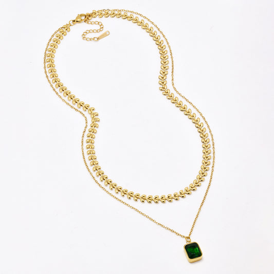 SSYN6396 - S Steel 39.5cm + 5cm layered leaf necklace