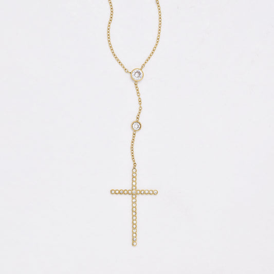 SSYN6408 - St Steel CZ cross necklace