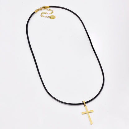 SSYN6409 - St Steel & black cord cross necklace