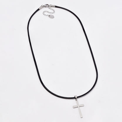 SSYN6409 - St Steel & black cord cross necklace