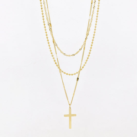 SSYN6413 - St Steel layered cross necklace