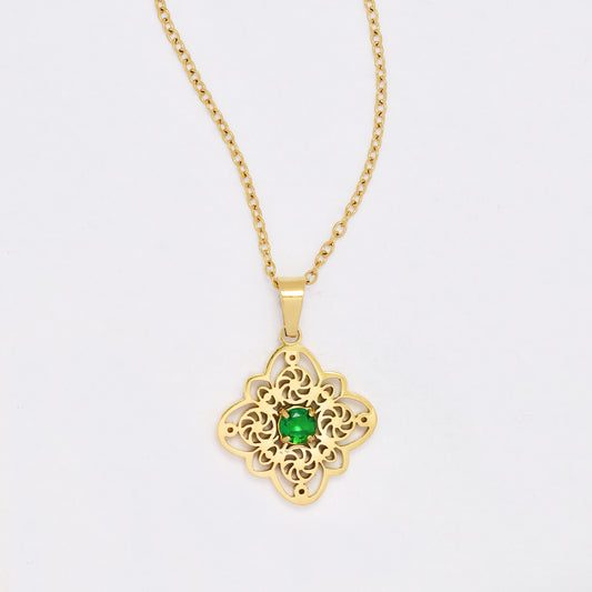 SSYN6419 - St Steel cutout flower disk necklace