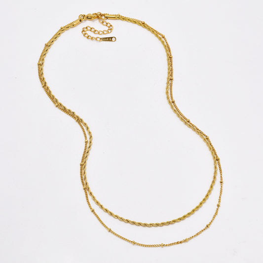 SSYB6430 - St Steel 43.5cm + 5cm layered rope & bead necklace